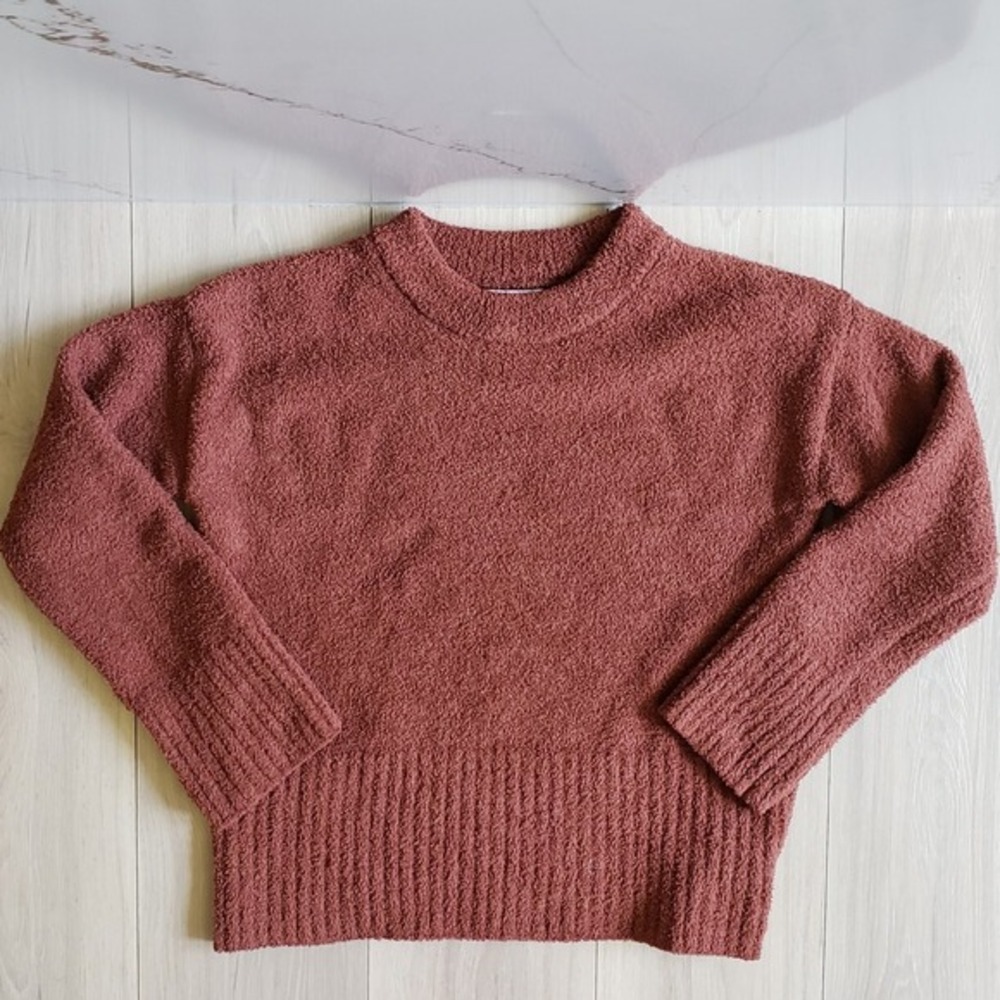Rachel Zoe Sweater Womens M Brown Teddy‎ Pullover Textured Boucle Cozy Knit